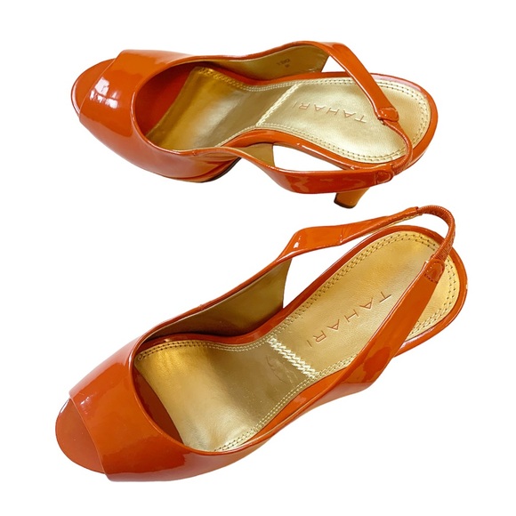 Tahari Si Senor Orange Patent Leather Sling Back Pumps Size 6 - Picture 12 of 12